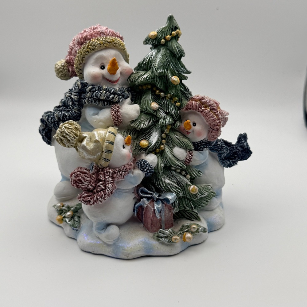 Snowman Family Christmas Tree Figurine Winter Holiday Resin Decor Glitter Accent